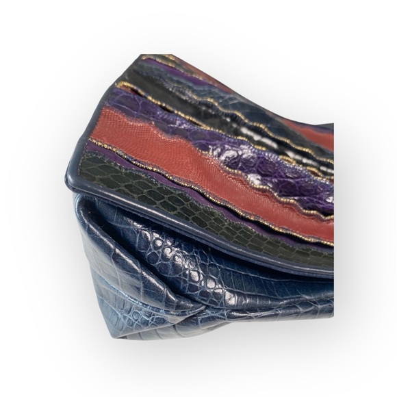 Vintage: Sharif ♕ Rainbow Snakeskin Leather Patchwork Crossbody Bag Handbag ♕ - Picture 10 of 16